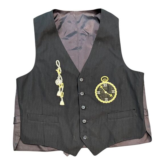 Steampunk Clock Embroidered Pinstripe‎ Vest Gothic Victorian Waistcoat - Picture 1 of 7